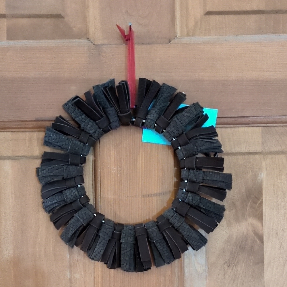 Handmade Genuine Suede Leather Fringe Brown Decorative Wreath